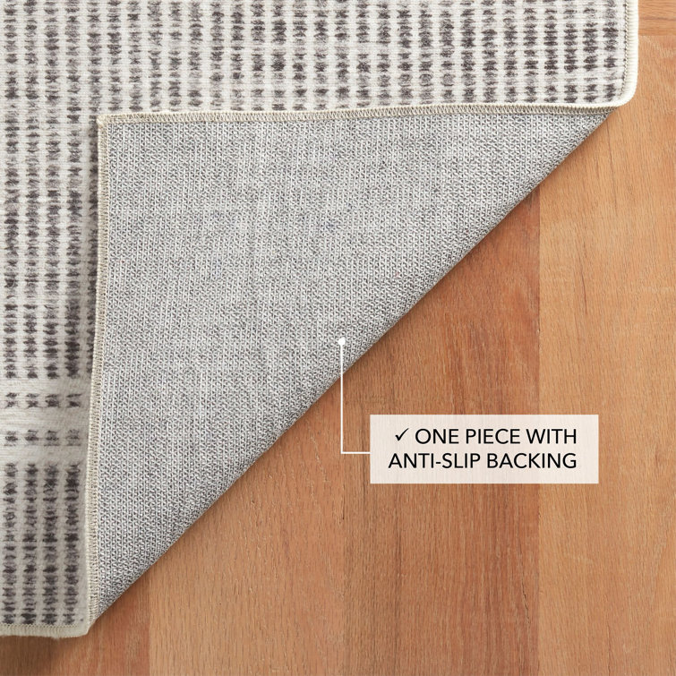 Malta Gray and White Stripe Synthetic 8' x 10' Washable Rug