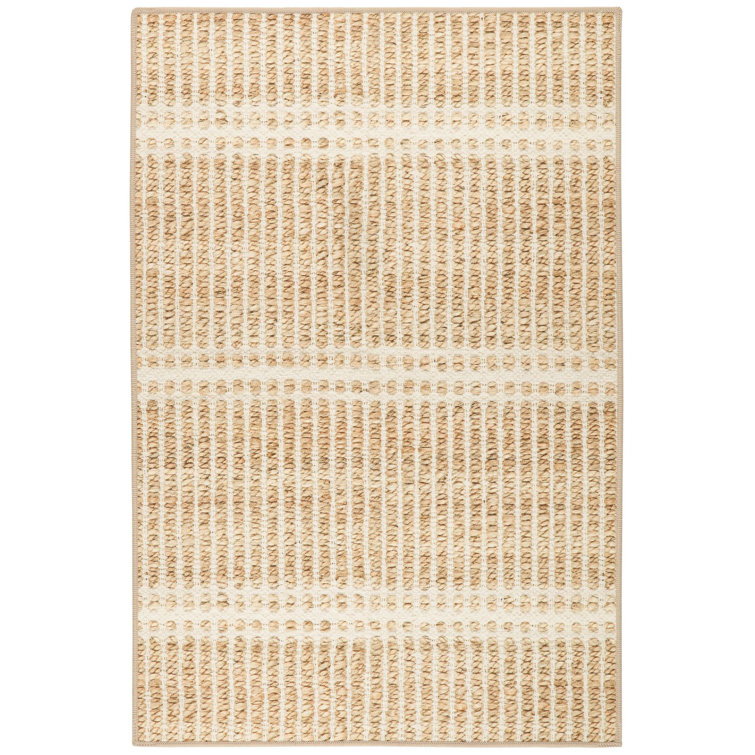 Arbor Natural Beige and White Stripe Machine Washable Rug, 3' x 5'