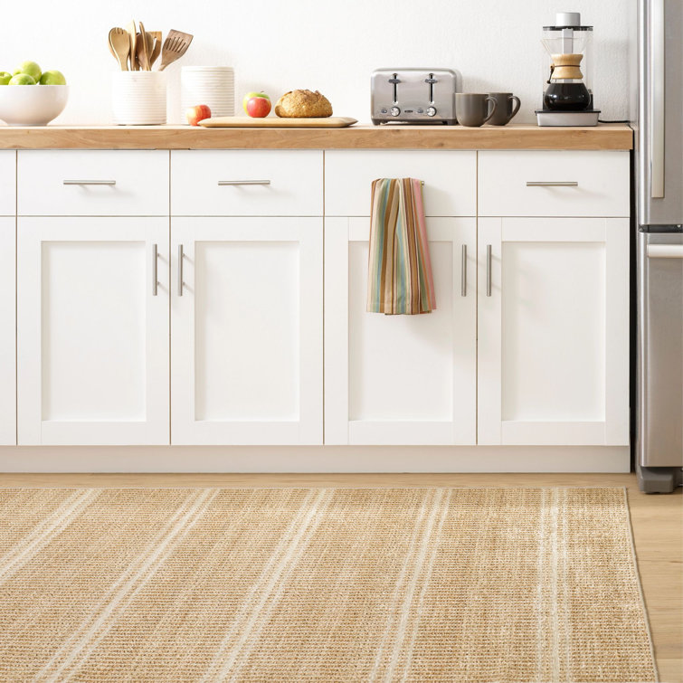 Arbor Natural Beige and White Stripe Machine Washable Rug, 3' x 5'