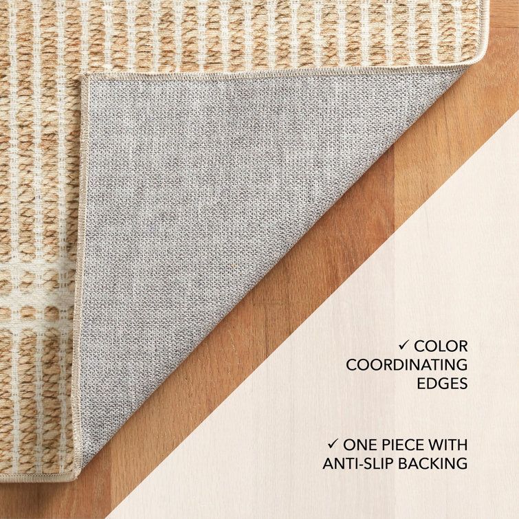 Arbor Natural Beige and White Stripe Machine Washable Rug, 3' x 5'