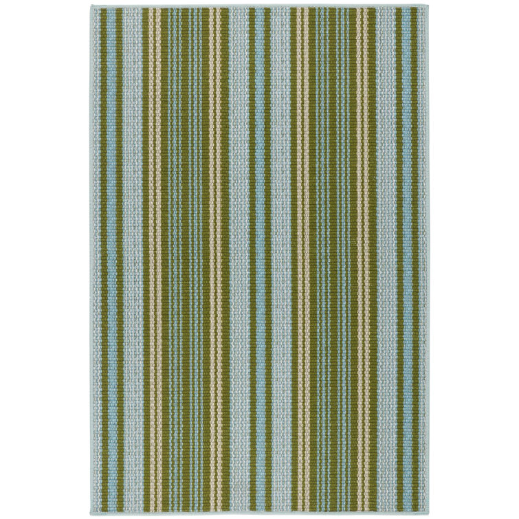 Blue and Green Stripe Synthetic Runner Rug 2.5x8