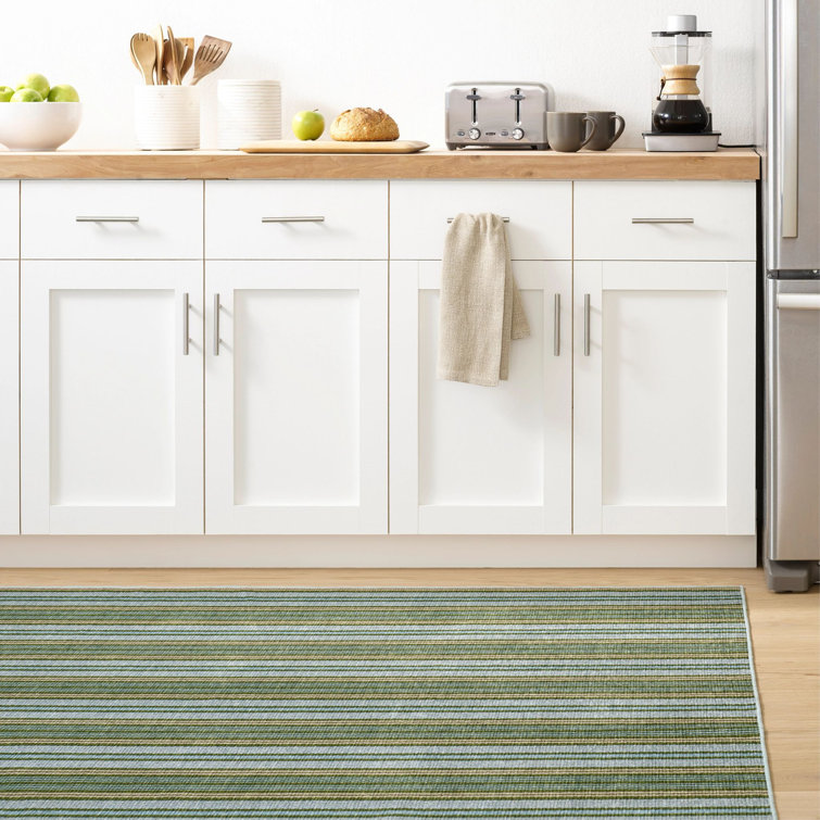 Blue and Green Stripe Synthetic Runner Rug 2.5x8