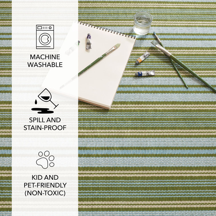Blue and Green Stripe Synthetic Runner Rug 2.5x8