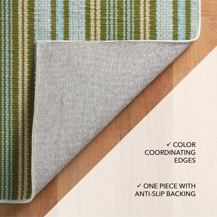 Blue and Green Stripe Synthetic Runner Rug 2.5x8