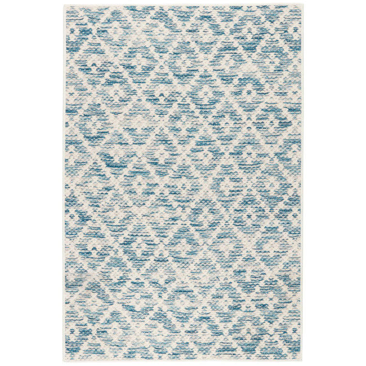 Melange Blue Diamond Pattern Washable Runner Rug