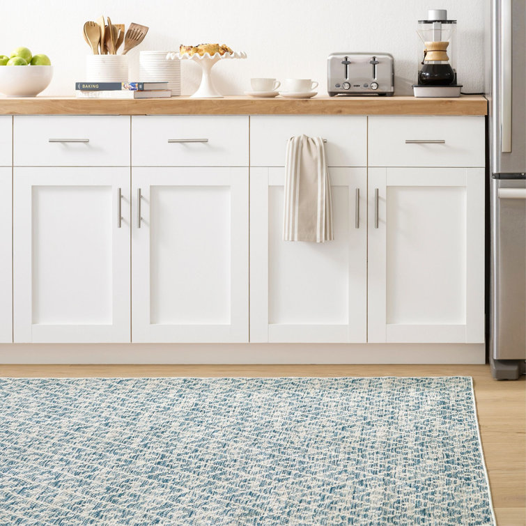 Melange Blue Diamond Pattern Washable Runner Rug