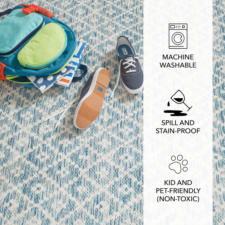 Melange Blue Diamond Pattern Washable Runner Rug