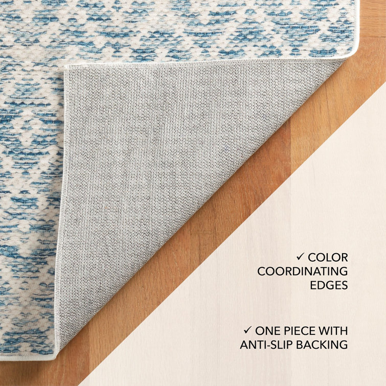 Melange Blue Diamond Pattern Washable Runner Rug