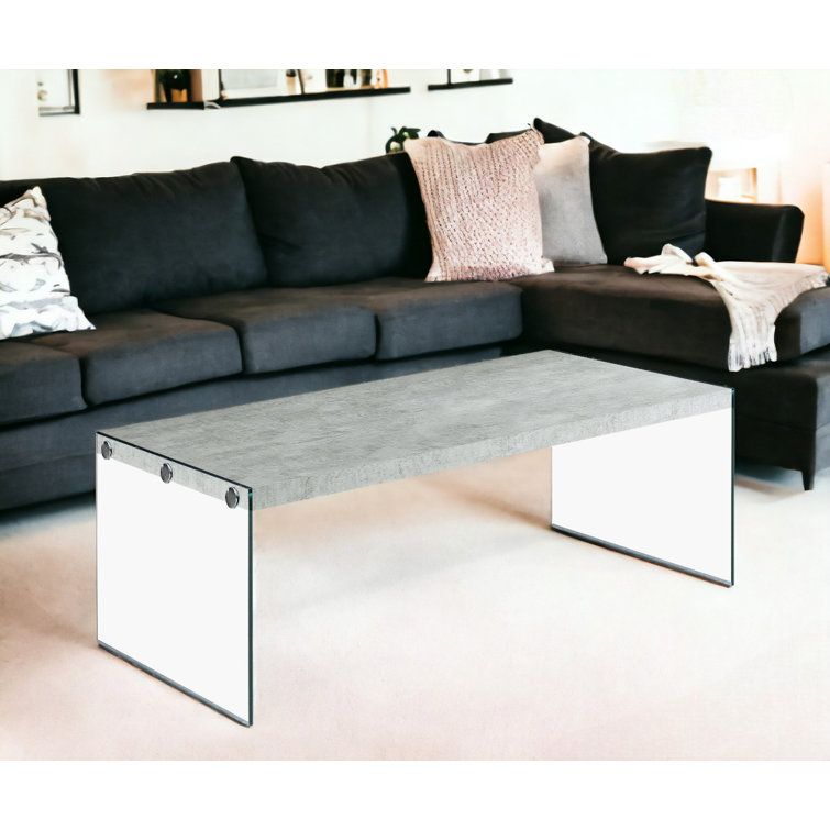 Gray Cement and Glass Rectangular Coffee Table