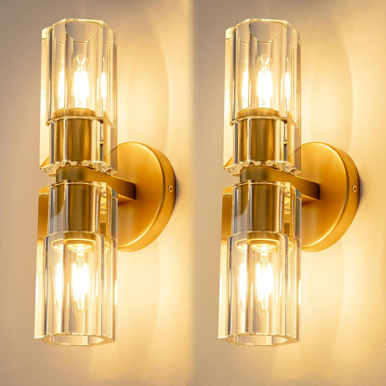 Gold Brass Double Light Sconce with Clear Glass Shades