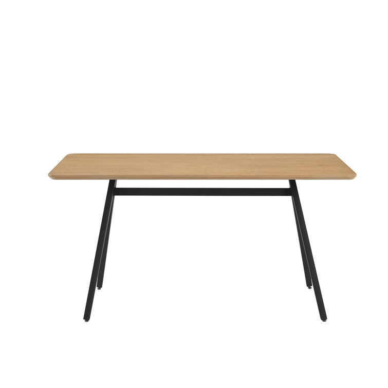Light Ash Veneer and Metal Rectangular Dining Table