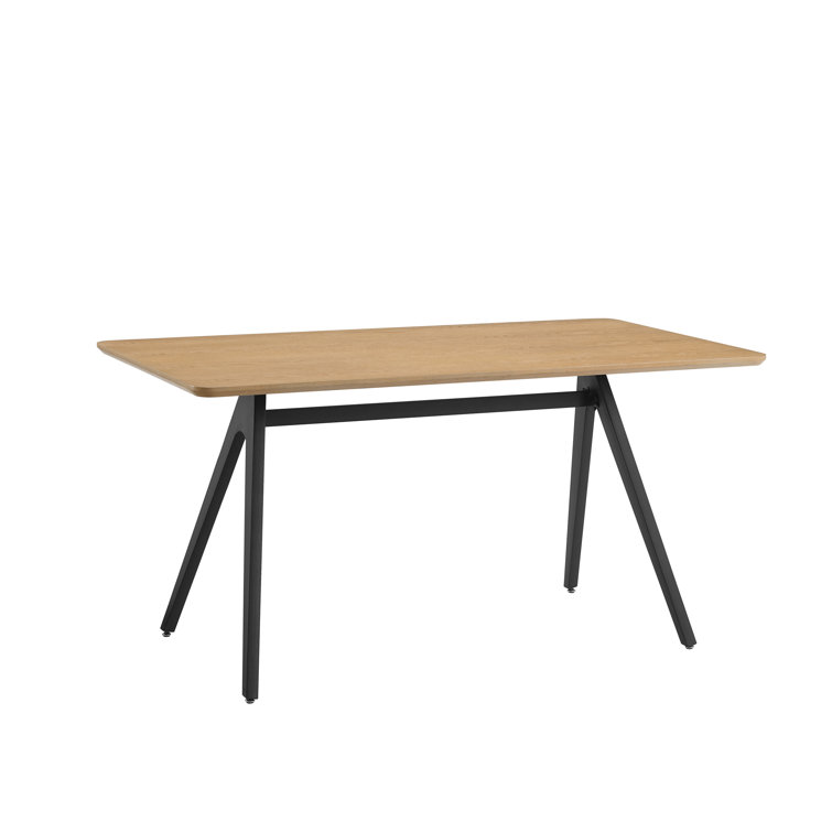 Light Ash Veneer and Metal Rectangular Dining Table