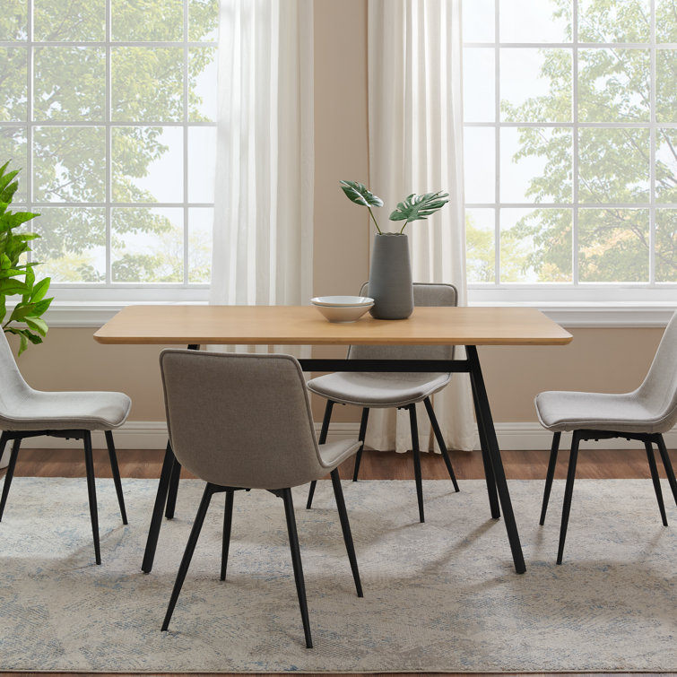 Light Ash Veneer and Metal Rectangular Dining Table