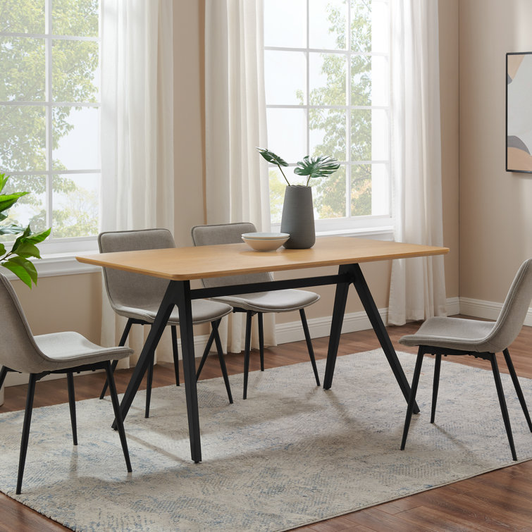 Light Ash Veneer and Metal Rectangular Dining Table