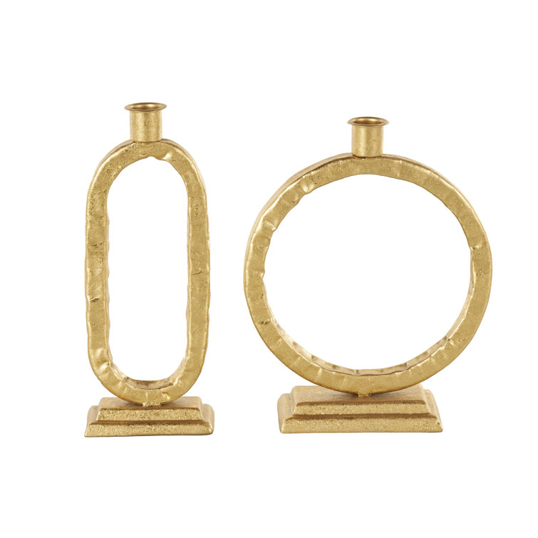 Mid-Century Gold and Wood Circular Planter Set, 24" & 20"H
