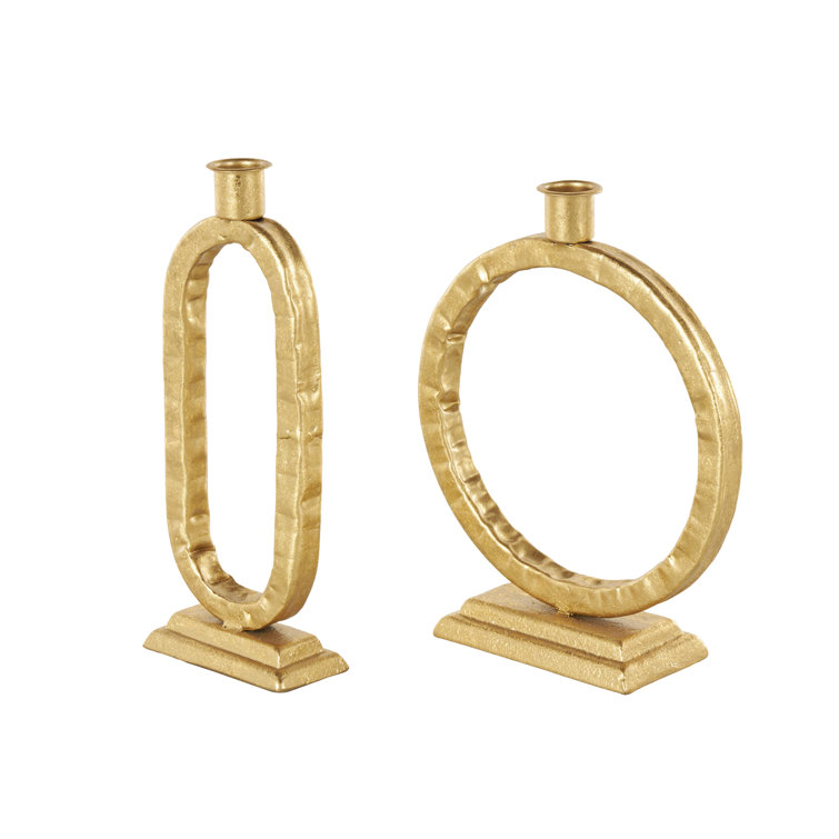 Mid-Century Gold and Wood Circular Planter Set, 24" & 20"H