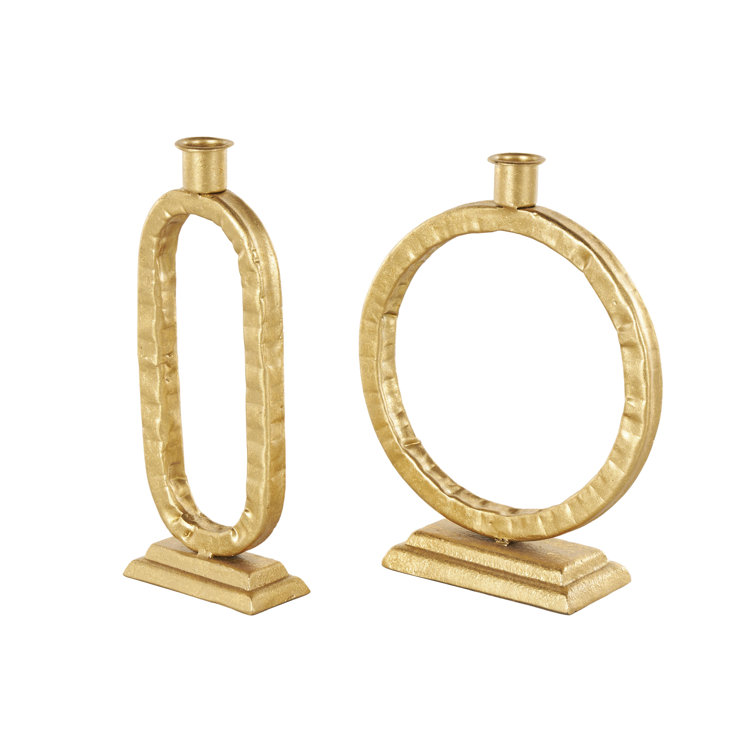 Mid-Century Gold and Wood Circular Planter Set, 24" & 20"H