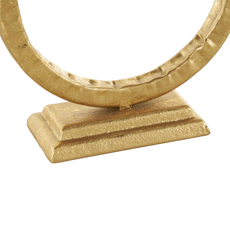 Mid-Century Gold and Wood Circular Planter Set, 24" & 20"H