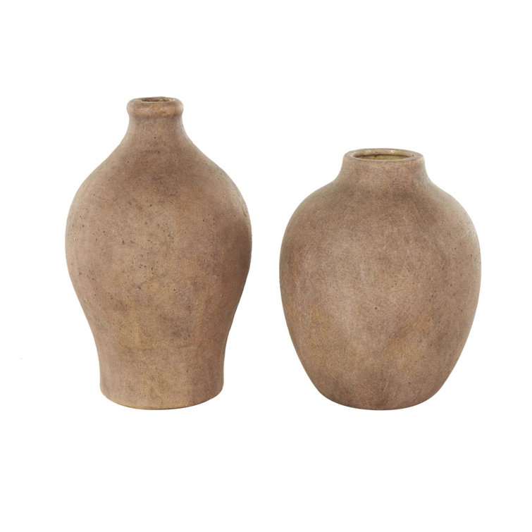 Bentley Brown Ceramic Antique Style Textured Vase Set