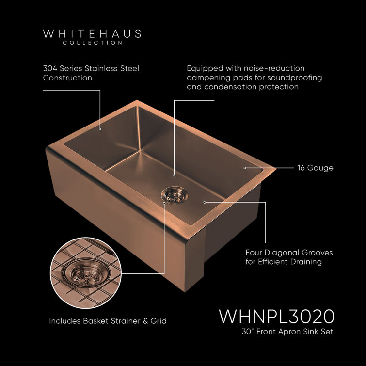 Copper 30" Farmhouse Drop-In Single Bowl Stainless Steel Sink