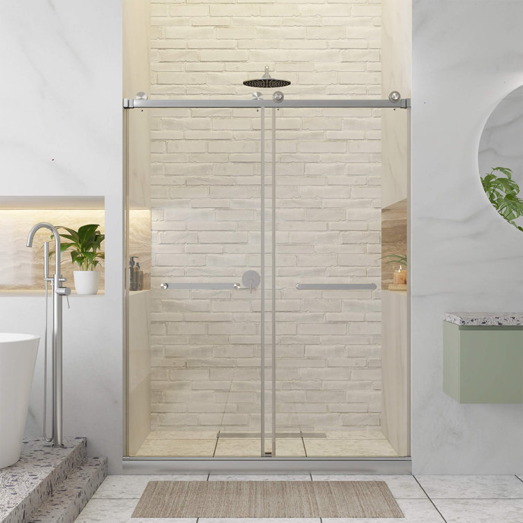 48'' W x 80'' H Satin Nickel Frameless Sliding Shower Door