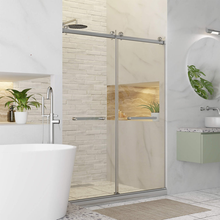 48'' W x 80'' H Satin Nickel Frameless Sliding Shower Door