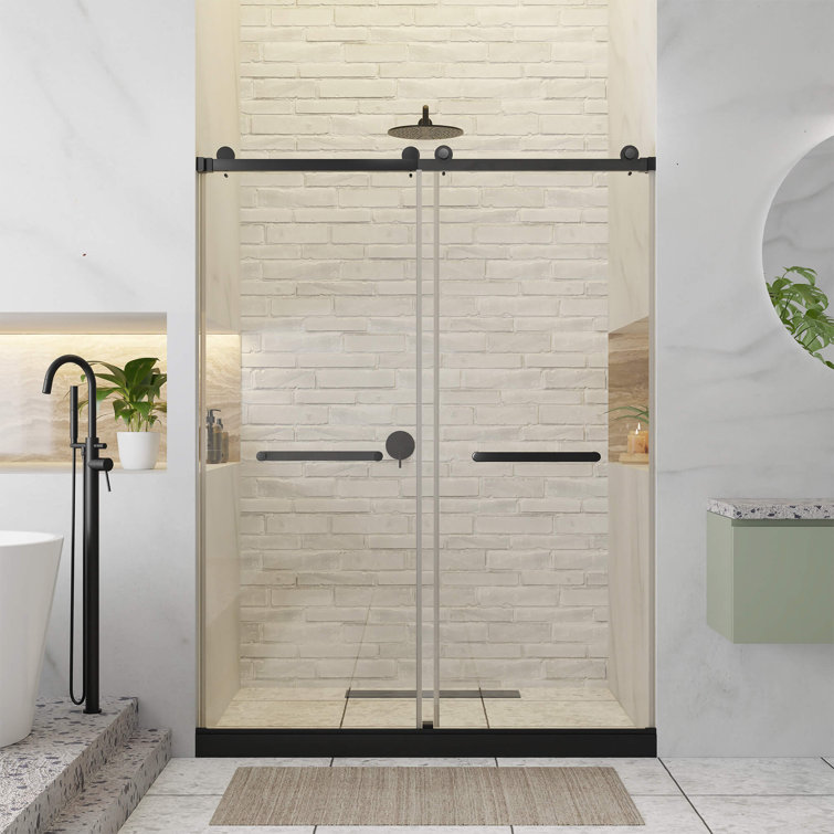 48'' W x 80'' H Black Frameless Double Sliding Shower Door