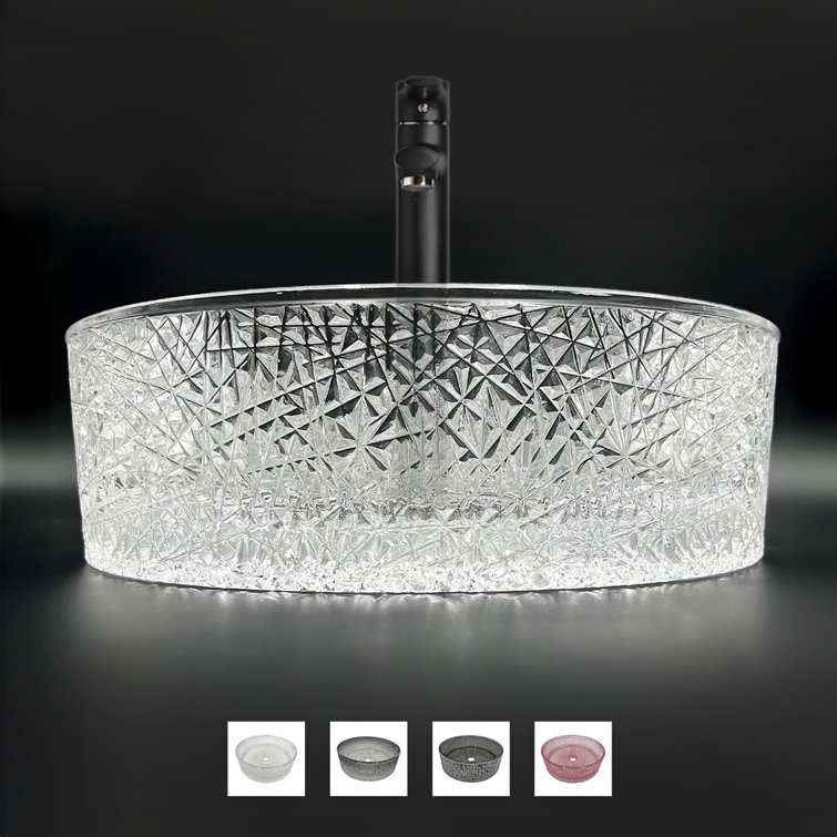 Stadium 14" Clear Textured Glass Circular Bathroom Vessel Sink