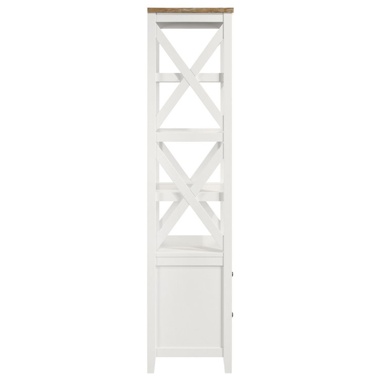 Angela White and Brown Wood 4-Shelf Media Tower with Drawers