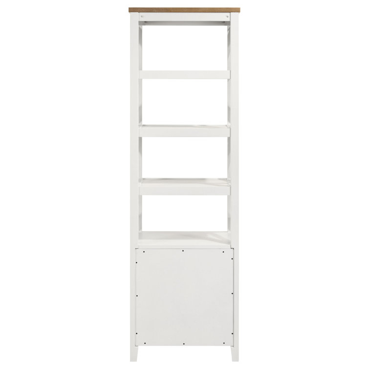 Angela White and Brown Wood 4-Shelf Media Tower with Drawers