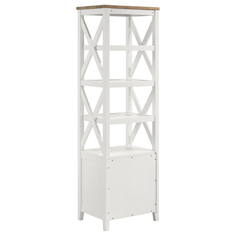 Angela White and Brown Wood 4-Shelf Media Tower with Drawers