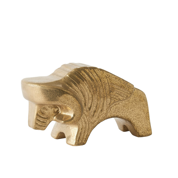 Matte Antique Gold Brass Bison Figurine
