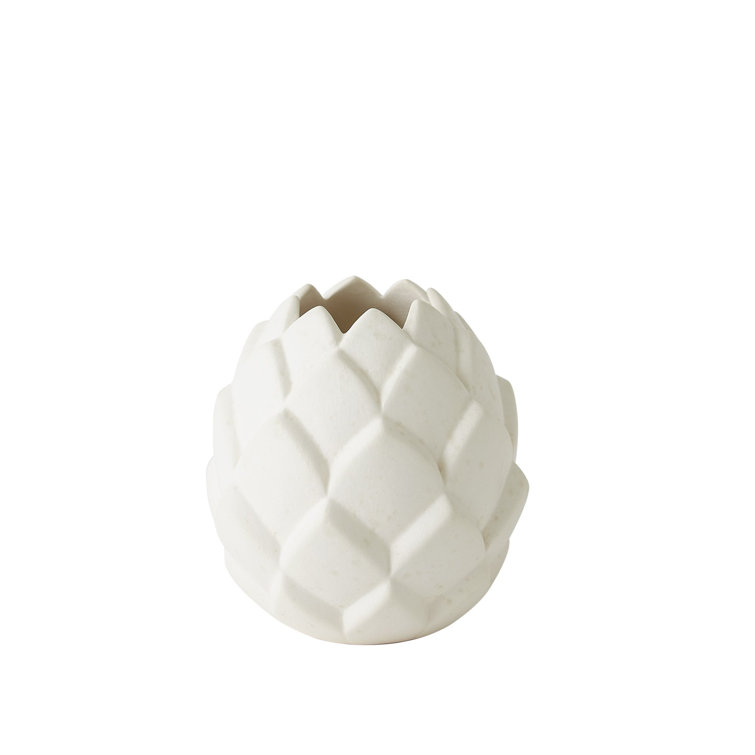 Handcrafted White Ceramic Round Artichoke Vase