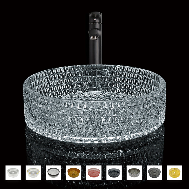 Clear Tempered Glass 16" Circular Bathroom Vessel Sink