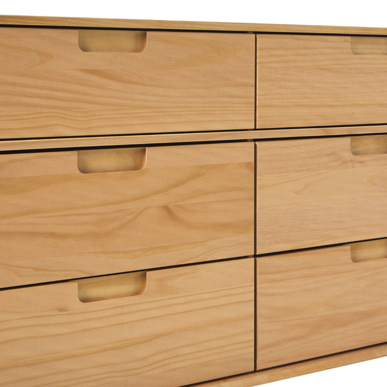 Natural Pine Solid Wood 6-Drawer Double Dresser