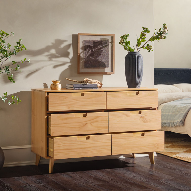 Natural Pine Solid Wood 6-Drawer Double Dresser