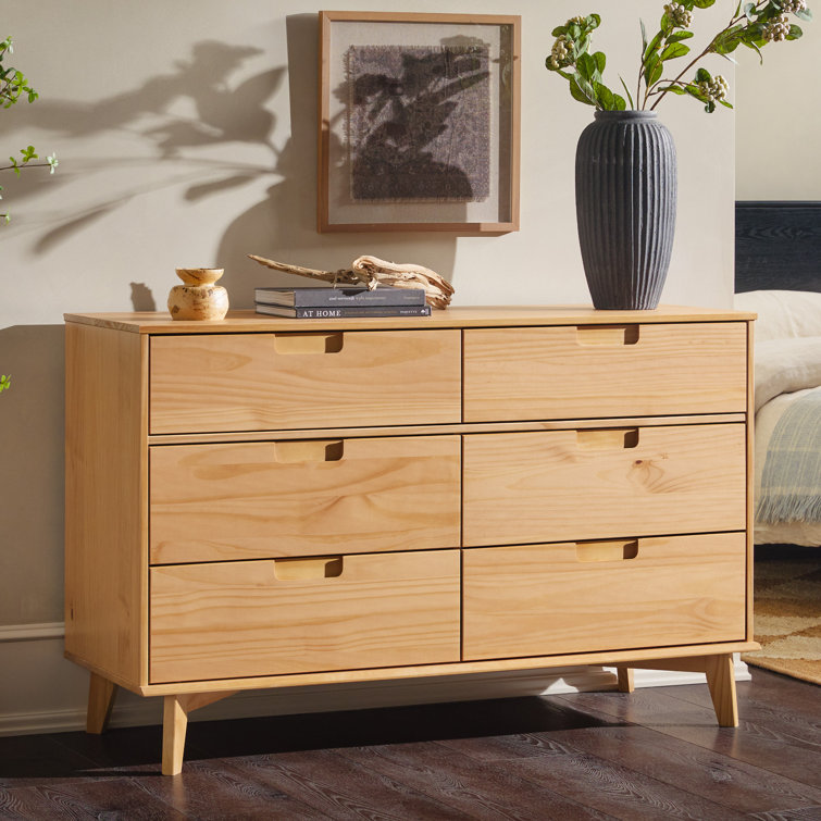 Natural Pine Solid Wood 6-Drawer Double Dresser