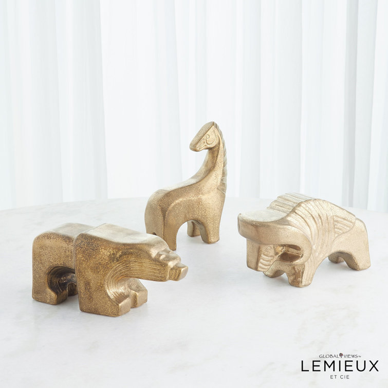 Matte Antique Gold Brass Bison Figurine