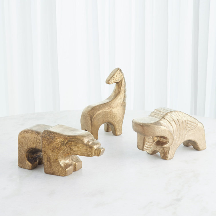 Matte Antique Gold Brass Bison Figurine