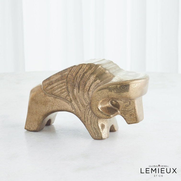 Matte Antique Gold Brass Bison Figurine