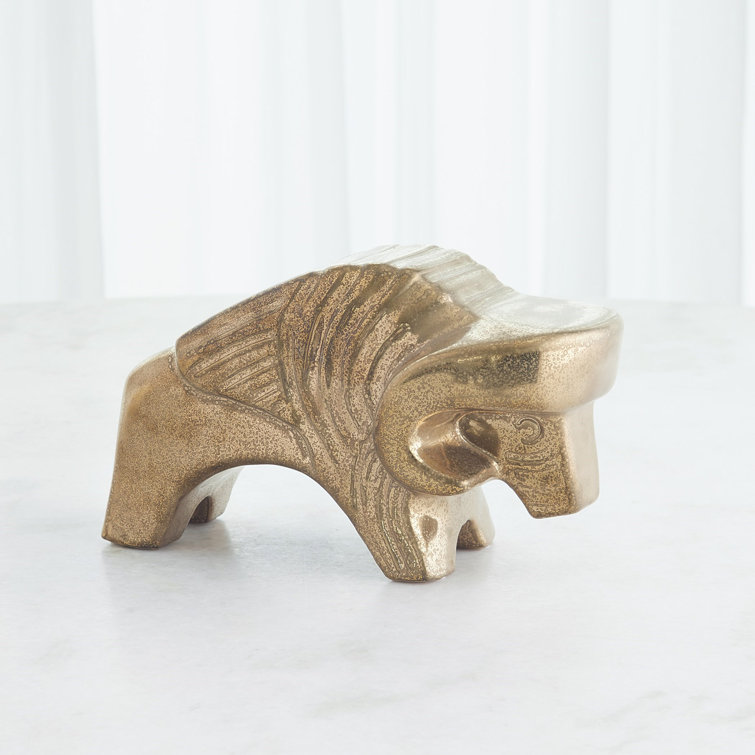 Matte Antique Gold Brass Bison Figurine