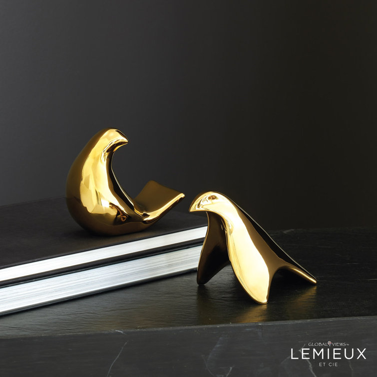 Bright Gold Ceramic Bird Figurine