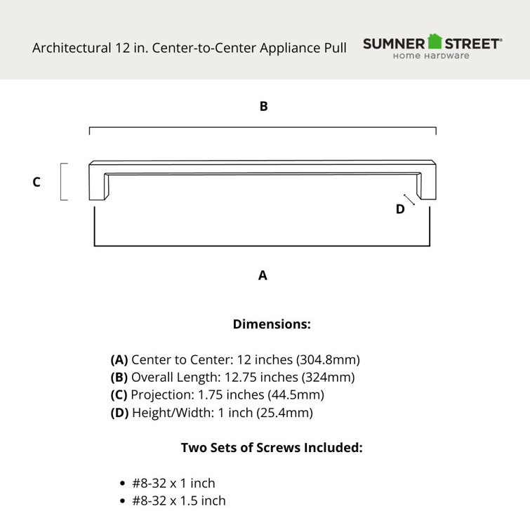 Architectural 12-inch Satin Nickel Rectangular Appliance Bar Pull