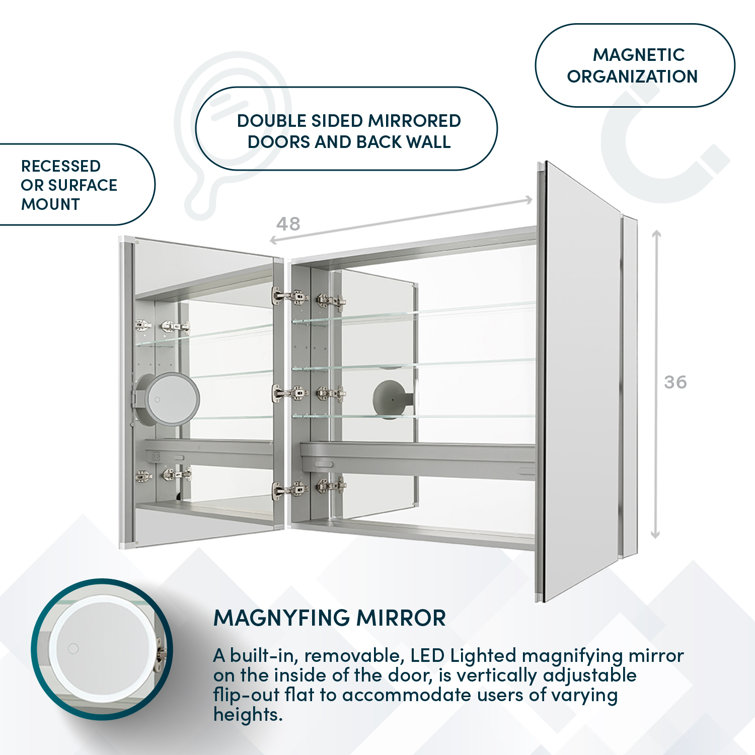 Royale 48'' Wide Mirrored Medicine Cabinet with LED Makeup Mirror