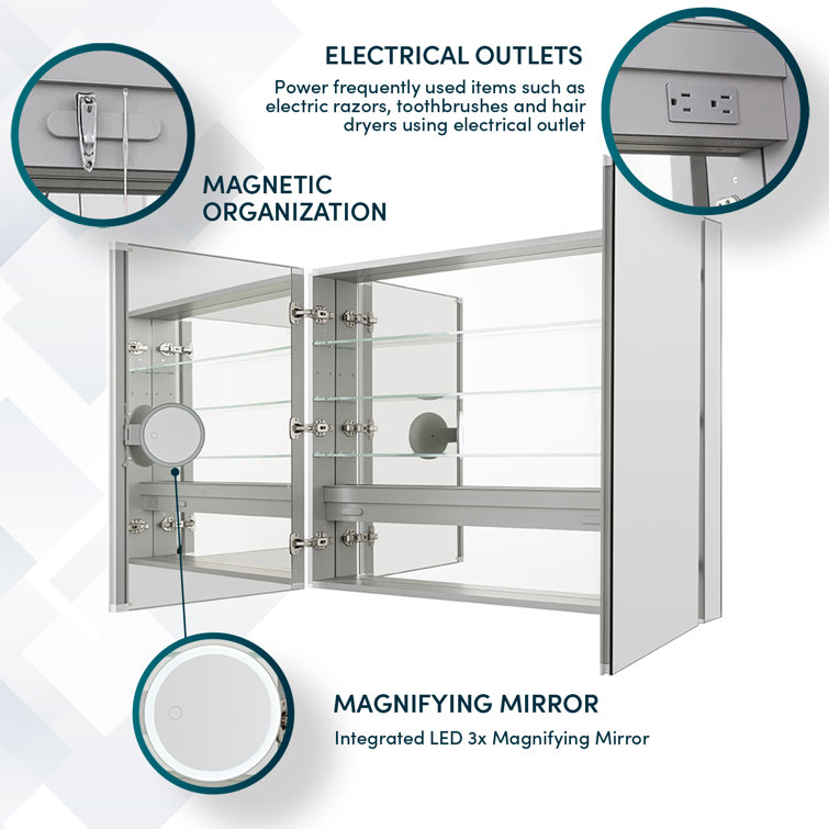 Royale 48'' Wide Mirrored Medicine Cabinet with LED Makeup Mirror