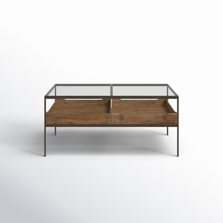 Reclaimed Pine and Glass Coffee Table with Storage Trays