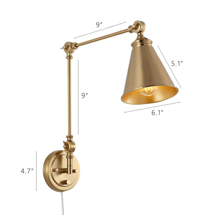 Gold Brass Swing Arm Wall Lamp Set with Metal Shade