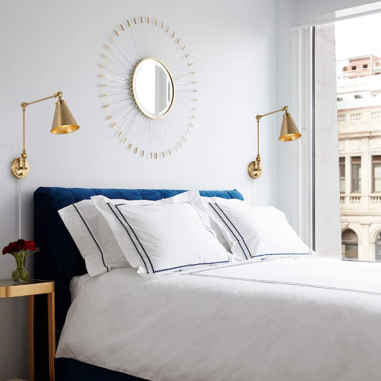 Gold Brass Swing Arm Wall Lamp Set with Metal Shade