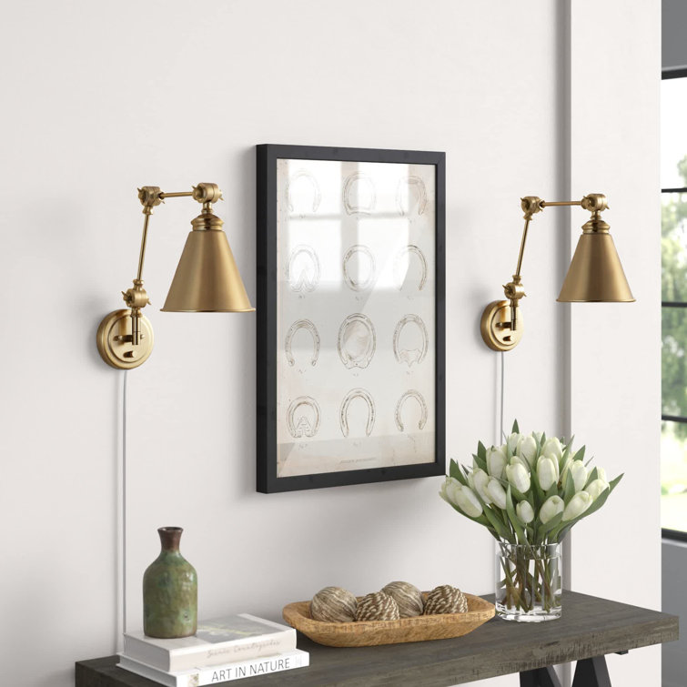 Gold Brass Swing Arm Wall Lamp Set with Metal Shade