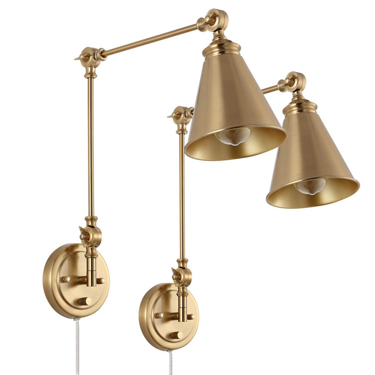 Gold Brass Swing Arm Wall Lamp Set with Metal Shade